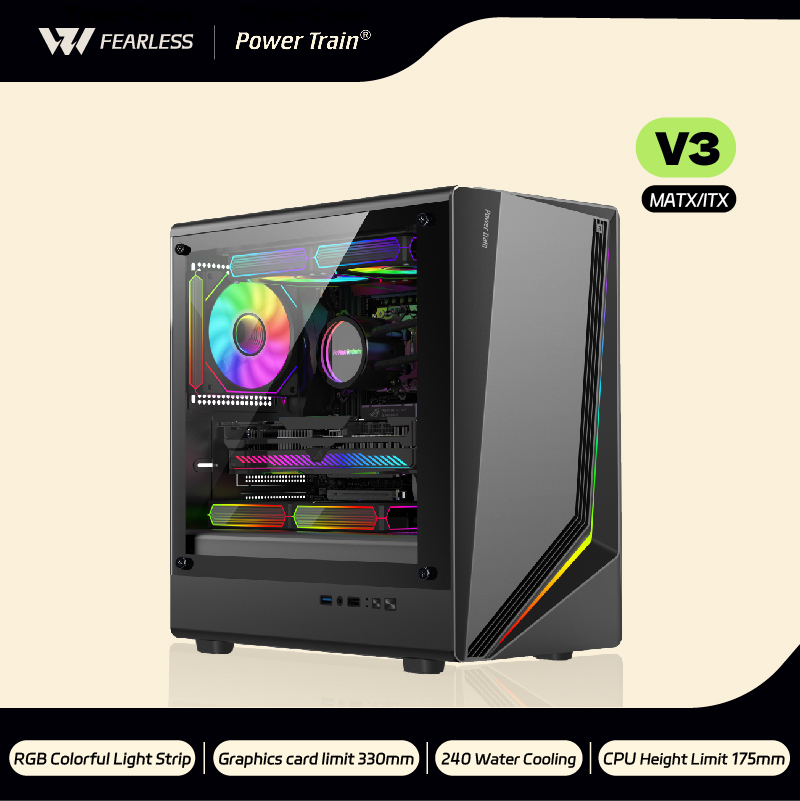 パワートレイン Zhijie V3 M-ATX RGB カラフルなライトストリップ ITX PC ゲームケースサイド透明 240 水冷デスクトップコンピュータケース