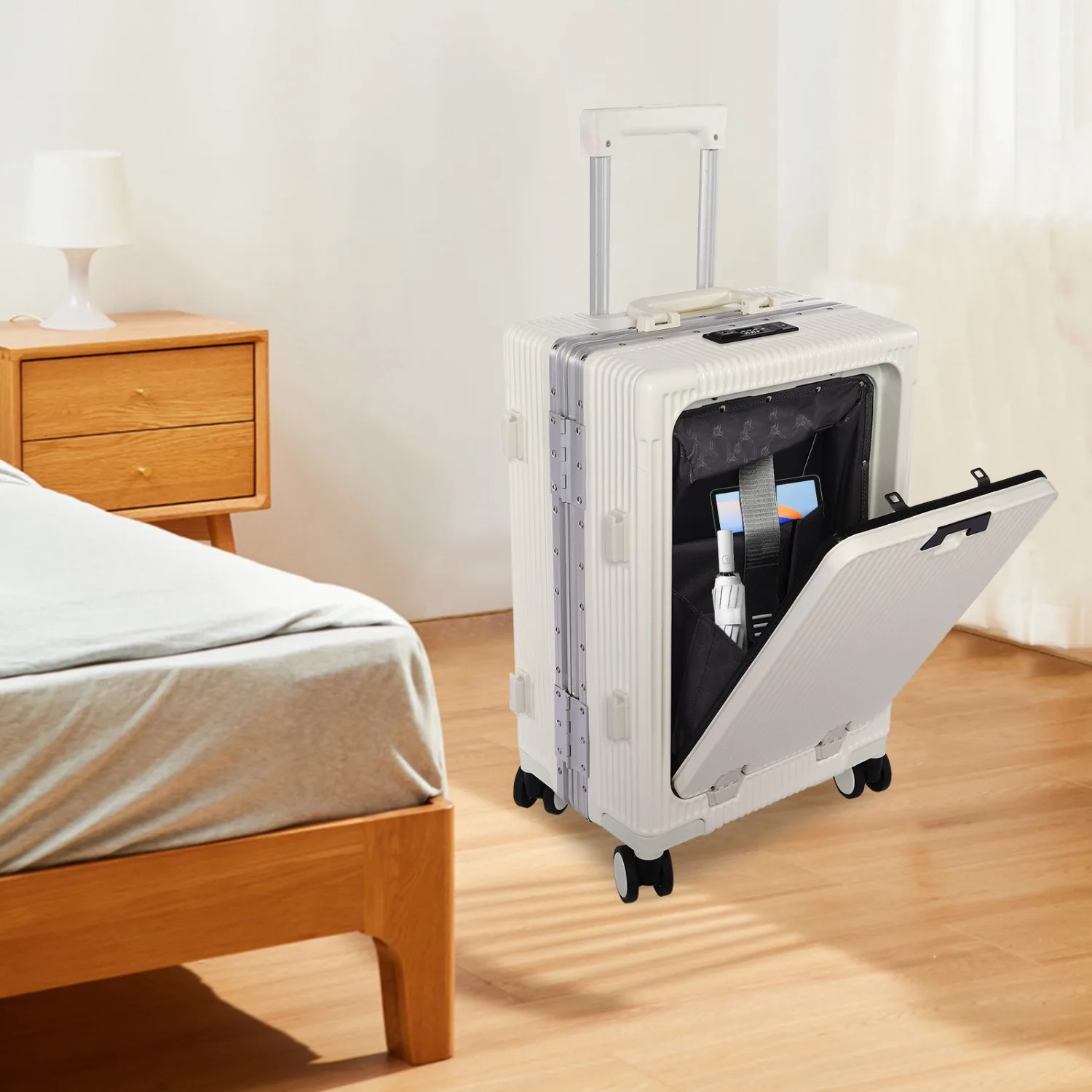 搭乗スーツケース、ポータブル荷物スピナー、20インチ旅行スーツケース機内持ち込みUSB充電ポート多機能