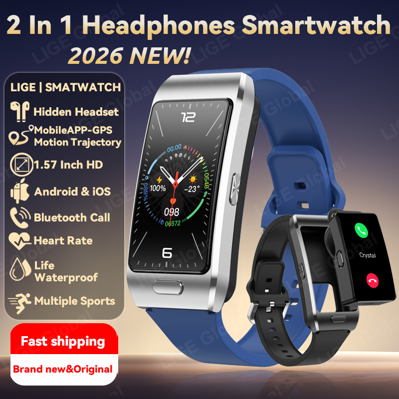 LIGE イヤホン Bluetooth ヘッドセットスマートウォッチ男性女性 GPS スポーツトラッカー音楽時計 ECG 健康モニタリング防水スマートウォッチ