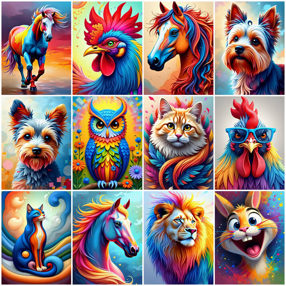 DIY 数字による絵画動物デジタル油絵ライオン猫犬鶏アクリルペイント馬ウサギキャンバスキット手描きギフト