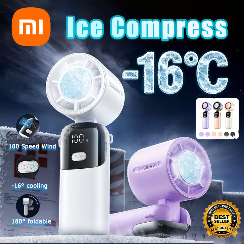 Xiaomi -16°C 氷冷却ハンドヘルドファン 100 スピード ターボ USB 充電デスクファン 折りたたみ式 吊り下げ可能 屋外用急速冷却 氷圧縮