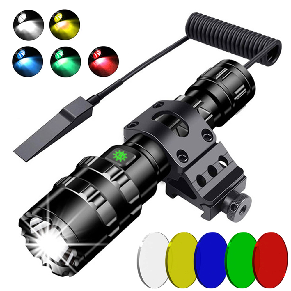LED 戦術狩猟トーチ懐中電灯 L2 18650 アルミ防水屋外照明ガンマウントスイッチ USB 充電式ランプ