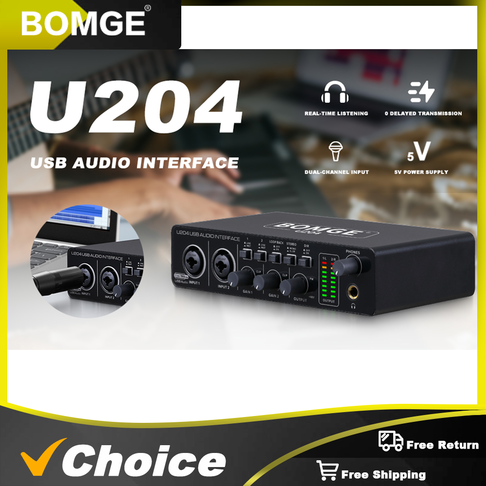 BOMGE U204 USB オーディオ インターフェイス Mac 用 32 ビット/192kHz ポッドキャスティング ストリーミング ボーカリスト プロデューサー用 48V ファントム付き