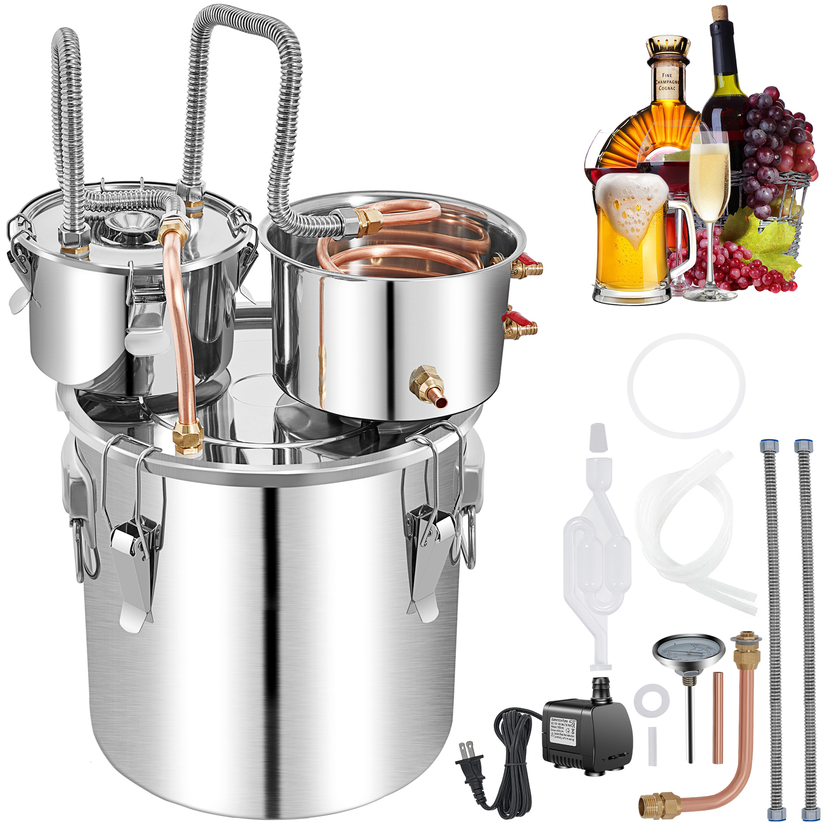 SucceBuy 50L アルコール水蒸留器ボトル密造酒機器ステンレス鋼醸造機ウィスキーワインビールディスペンサー用