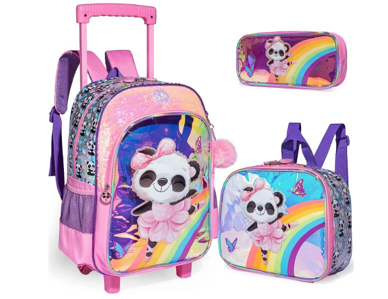 キッズスクールローラーバッグスパンコール3個スクールローリングバックパック女の子旅行荷物ハンドバッグローリング荷物スーツケース女の子のため