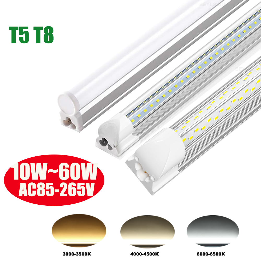 20W-60W 60CM ~120CM T5 T8 LED チューブライト LED ランプチューブバー冷たい自然暖かい白 AC85-265V チューブ照明