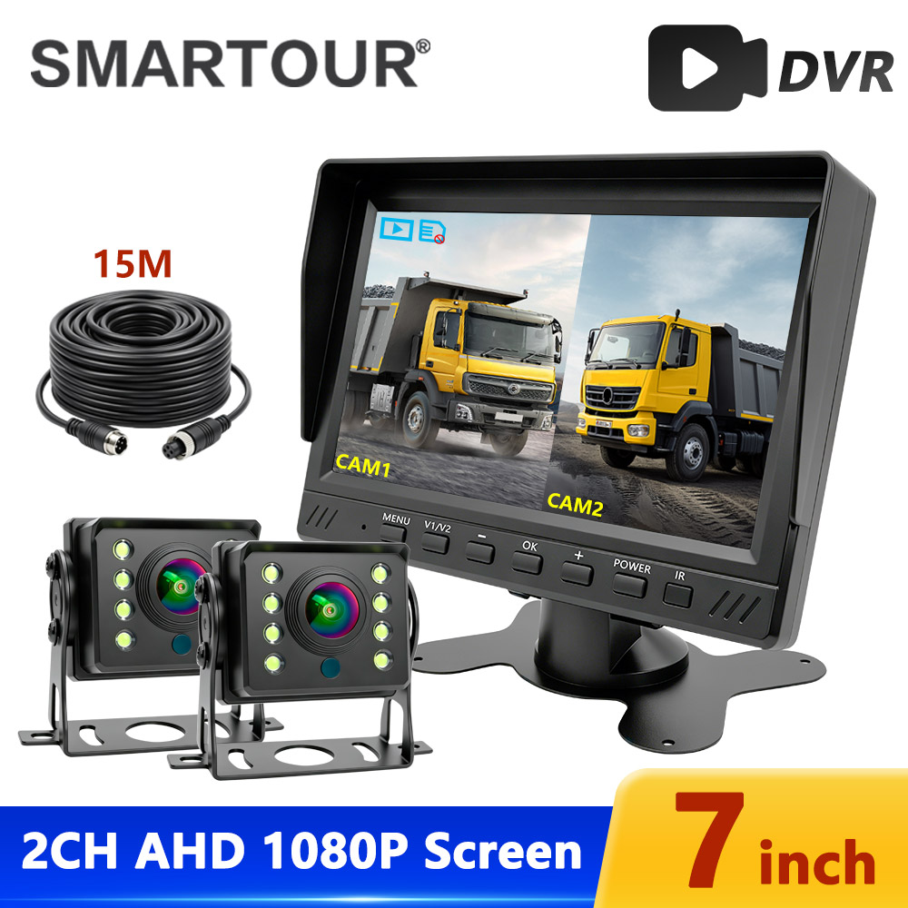 7インチ AHD 1080P 2CH 分割画面 DVR モニター ナイトビジョンバックアップカメラ付き IP67 リバースカメラキット トラック RV トレーラー バス用