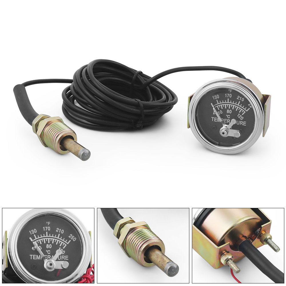 12V 水温計 2 "52MM 機械式手動アラーム 50-120℃/130-250℉ 水温計黄色光 NPT 1/2 センサー