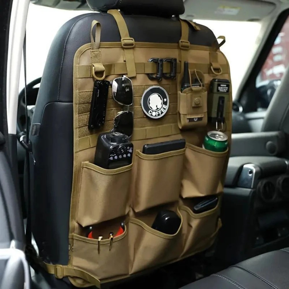 カーシートバックオーガナイザー 戦術迷彩 マルチポケット収納袋 防水 耐久性 吊り下げ ロードトリップ 旅行 SUV トラック 家族用