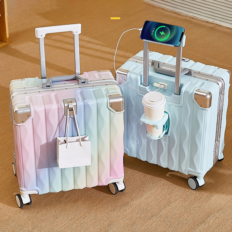 スーツケース 18 "20" パスワードトロリーケース スーツケース旅行キャビン小型荷物 USB カップホルダー付き電話ホルダースーツケース旅行荷物