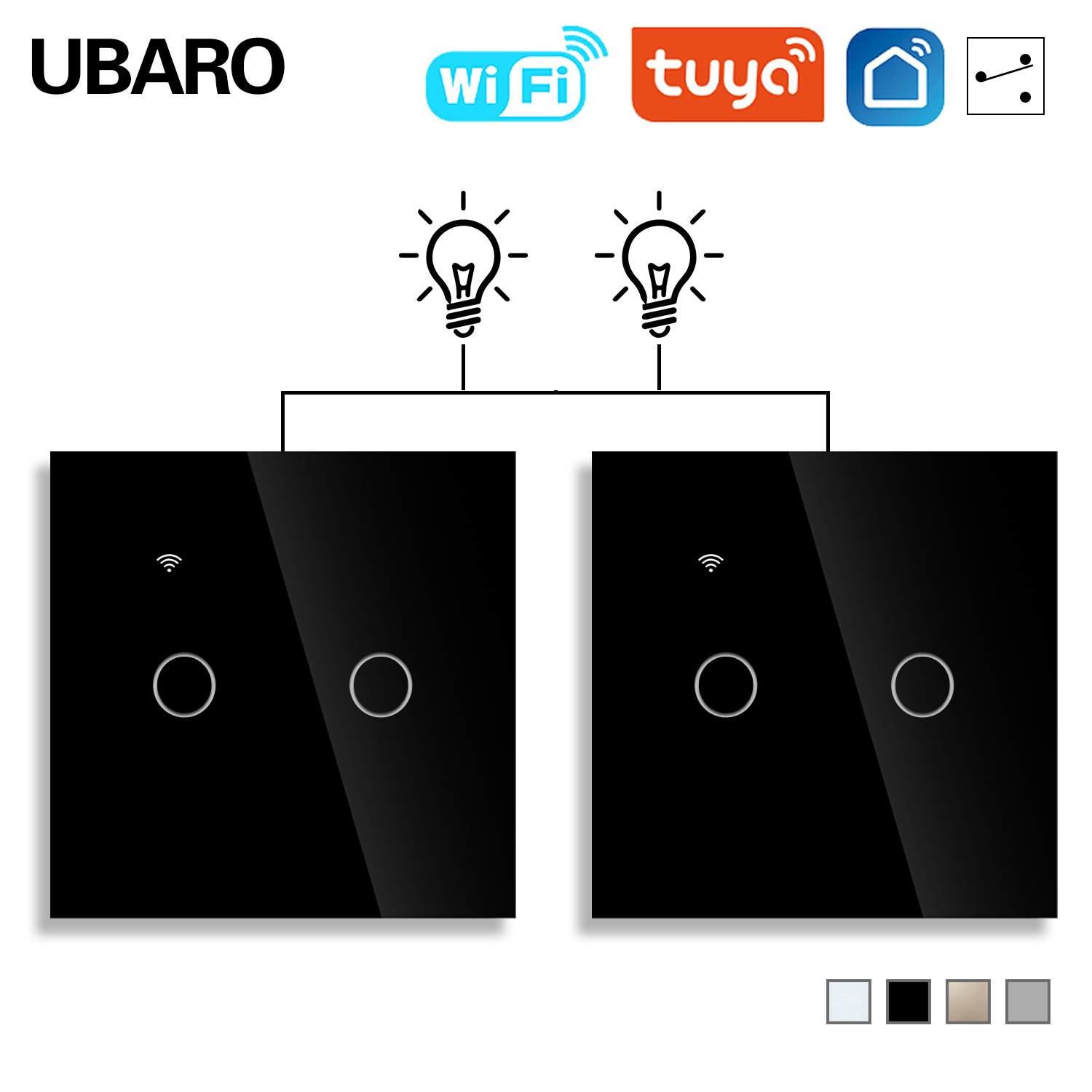UBARO UK Tuya Wifi スマートデュアルスイッチ強化ガラスパネルサポート Yandex アリス Amazon Alexa 音声アプリ制御 2 ギャング 2 ウェイ