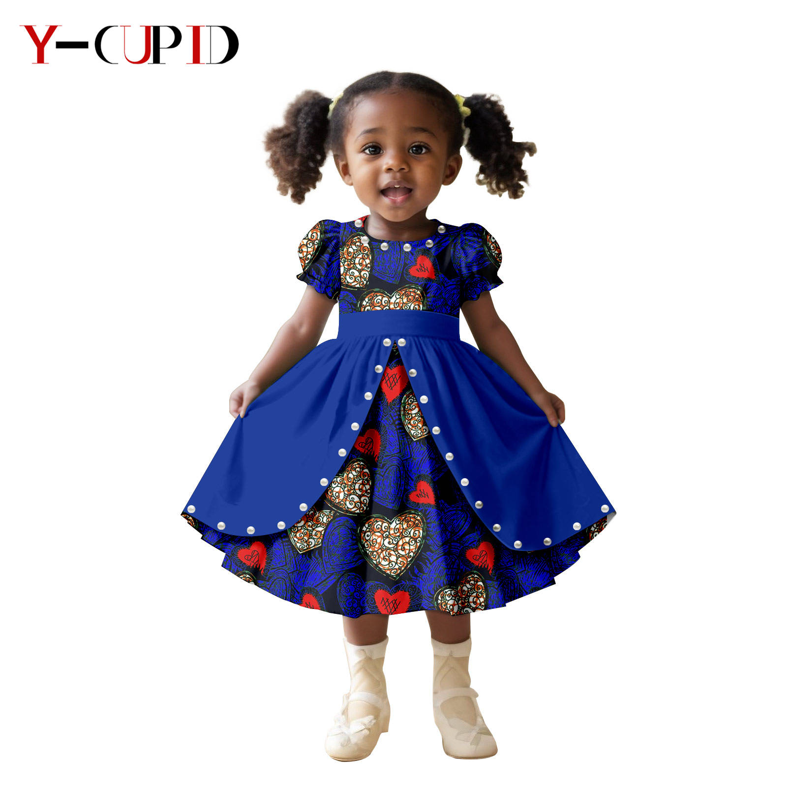アフリカのビーズプリントふわふわドレス女の子のため Dashiki 素敵な子供アンカラ衣装バザンリッシュ子供パーティー生き抜く 2545014