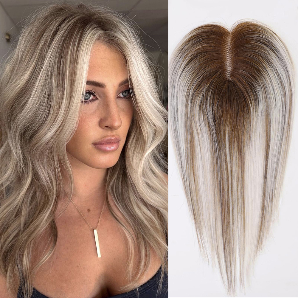 アッシュグレーブラウン 100% レミー人毛トッパークリップヘアレースベーストッパーヘアピース女性のためのヘアエクステンション 12 インチストレート