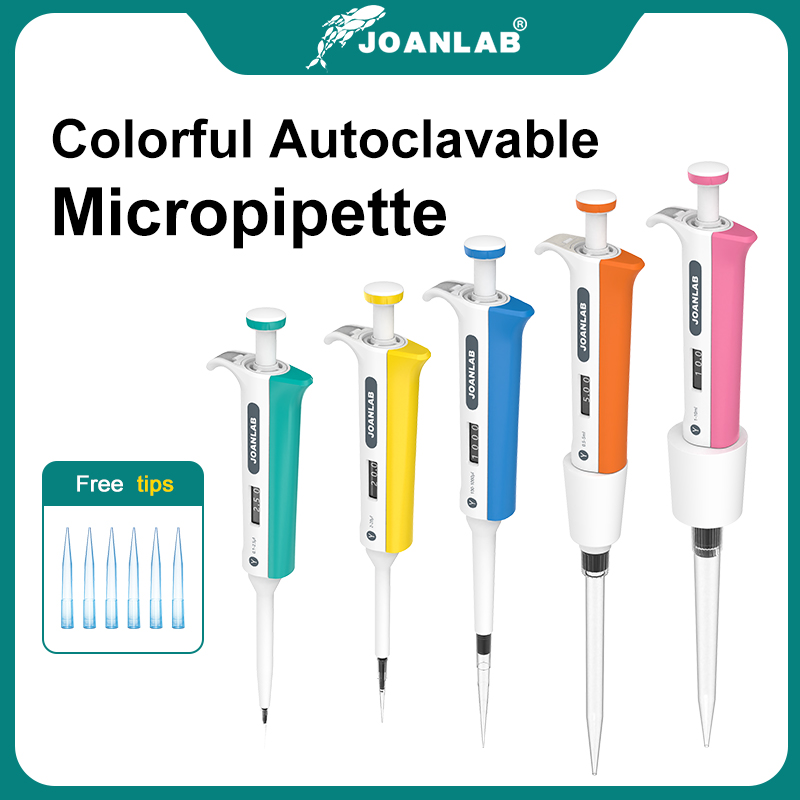 JOANLAB Adjustable Autoclavable Micropipette, Precision Laboratory Pipette for Chemistry Biology Lab, Free Pipette Tips