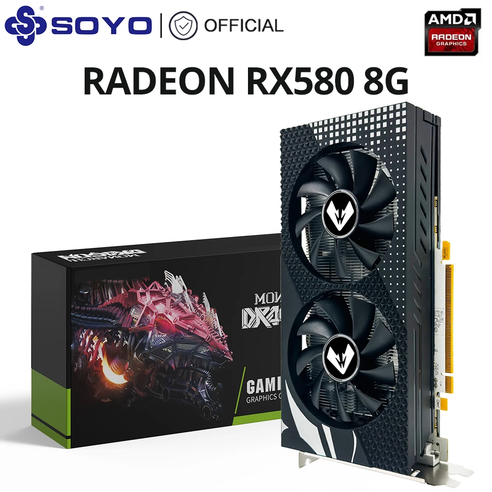 SOYO AMD Radeon RX580 8G グラフィックカード GDDR5メモリ ビデオカード HDMI DP DVI PCIE3.0x16 ゲーミングコンピュータ用GPUカード