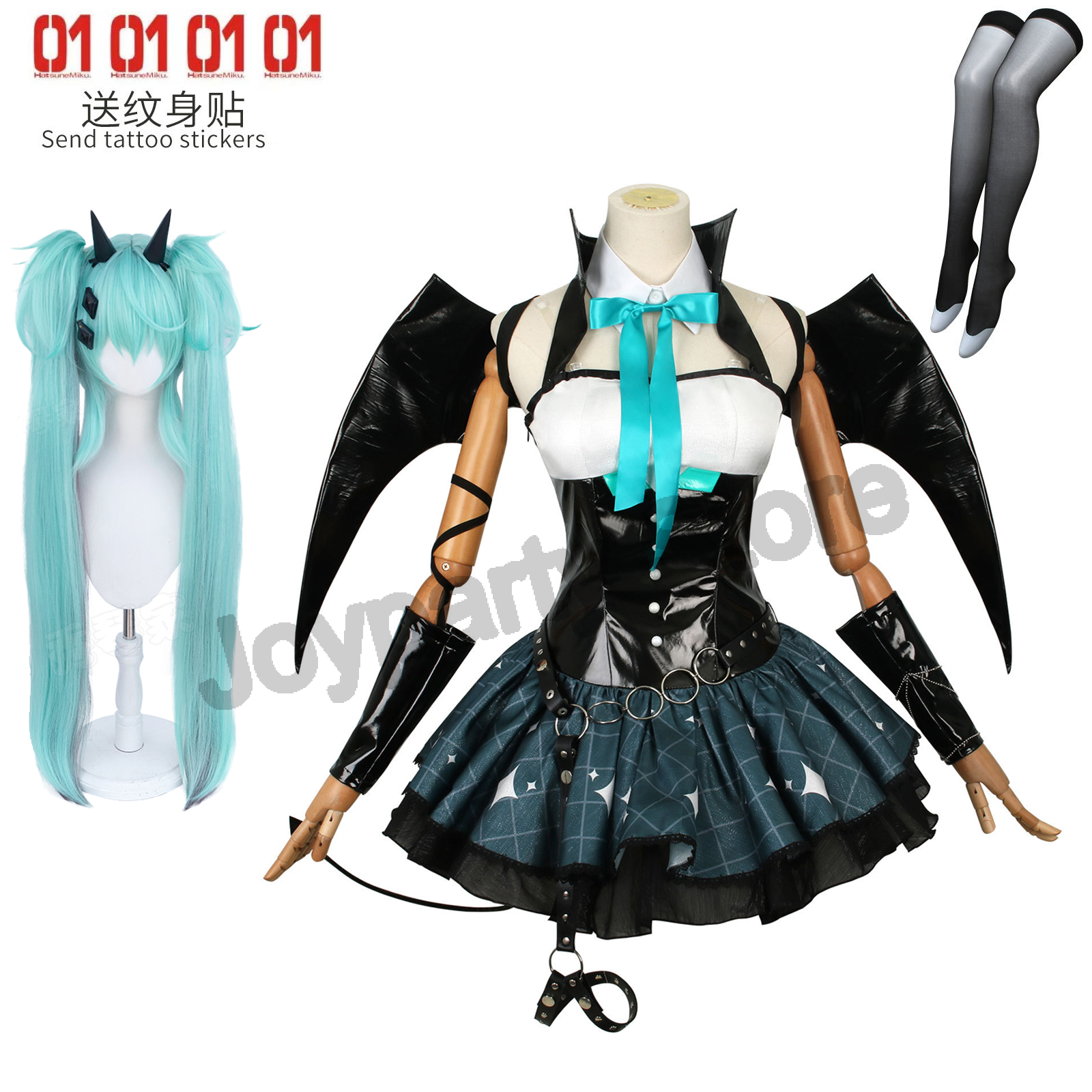 悪魔ミクコスプレリトルアライグマ衣装ミクウ × リトルアライグマ悪魔ハロウィンミク黒革ペイントドレスコスプレ