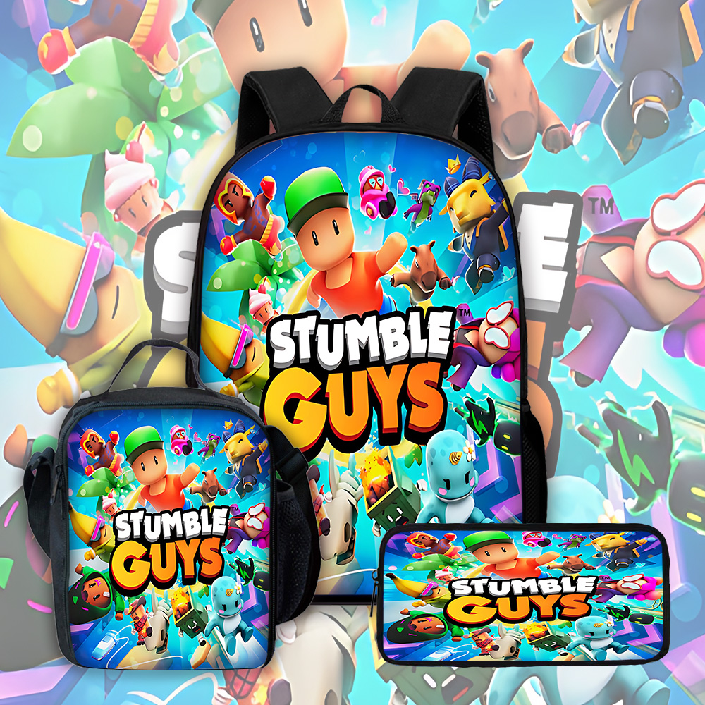 Cartoon 3D Games Stumbles Guyss Child School Backpack with Lunch Bags ,Pencil Bags ,School Bags for Boys Girls Best Gift