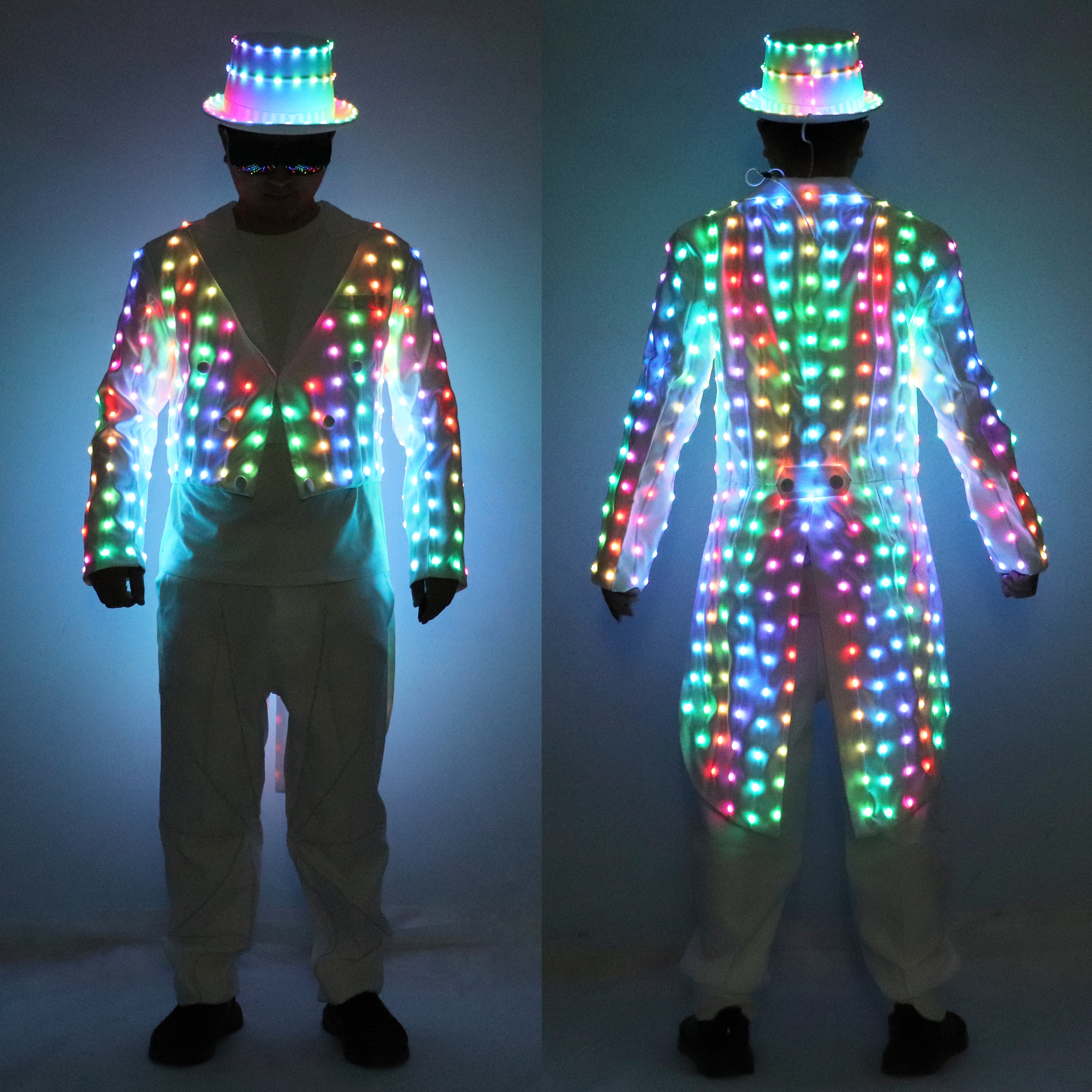 フルカラー LED タキシードマジシャンパーティーホスト発光衣装ベストステージダンス光服光るファッションアゲハ服