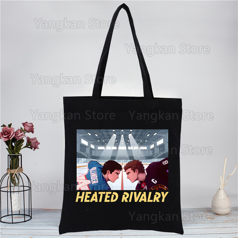 Heated Rivalry ハンドバッグ キャンバス トート ショッピング バッグ 再利用可能なショッピング バッグ エコ 折りたたみ式 ブラック