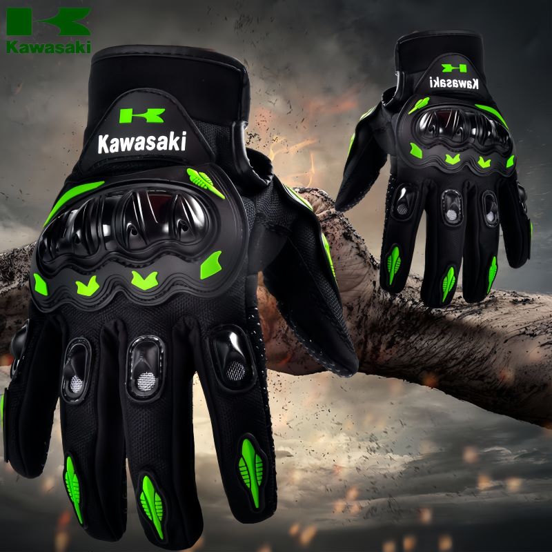 Kawasaki オートバイ手袋フルフィンガーグローブ滑り止めと耐摩耗性オフロードレーシング自転車保護具手袋