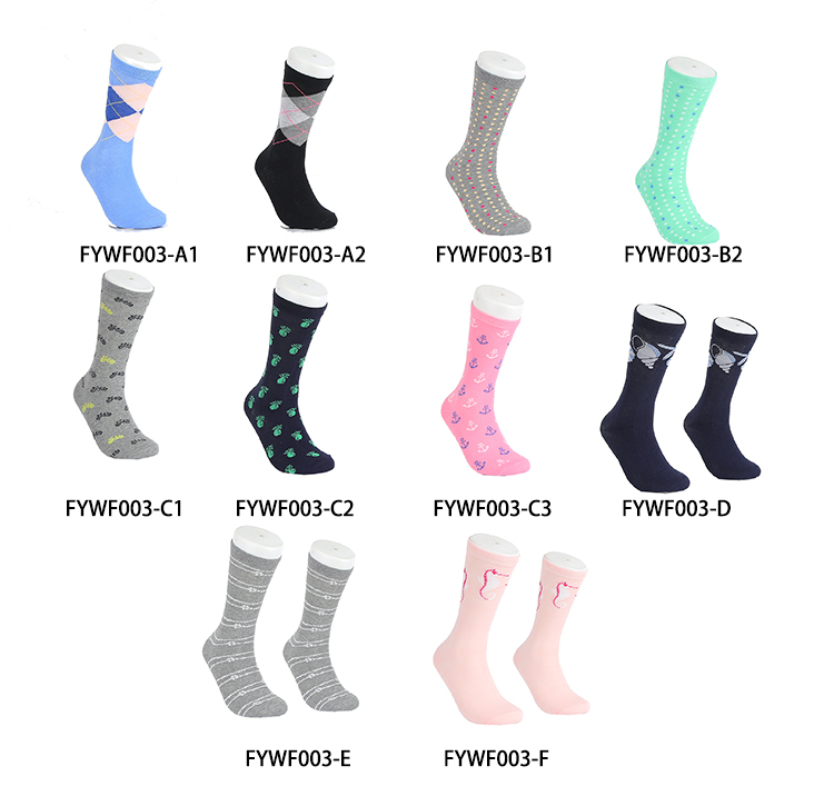 FYWF003-D (在庫靴下; MOQ = 1 ) サイズ 9-11 女性ファッションカラフルなクルードレスソックス