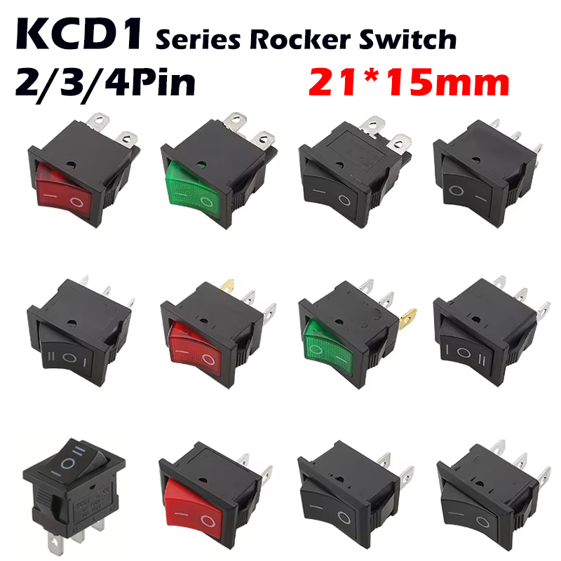 100 個 KCD1 シリーズ 2/3/4 ピン ON-OFF ボートカーロッカーポジション電源スイッチ 15 ミリメートル x 21 ミリメートル黒赤緑 6A/250V 10A/125V AC