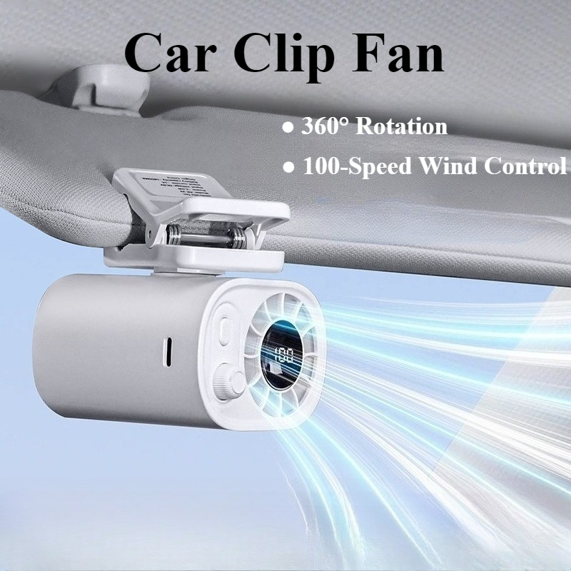 Hipacool ポータブルカークリップファン 360°回転可能 100 スピード風 12V USB 充電式電動ファン低ノイズミニファンクランプどこでも