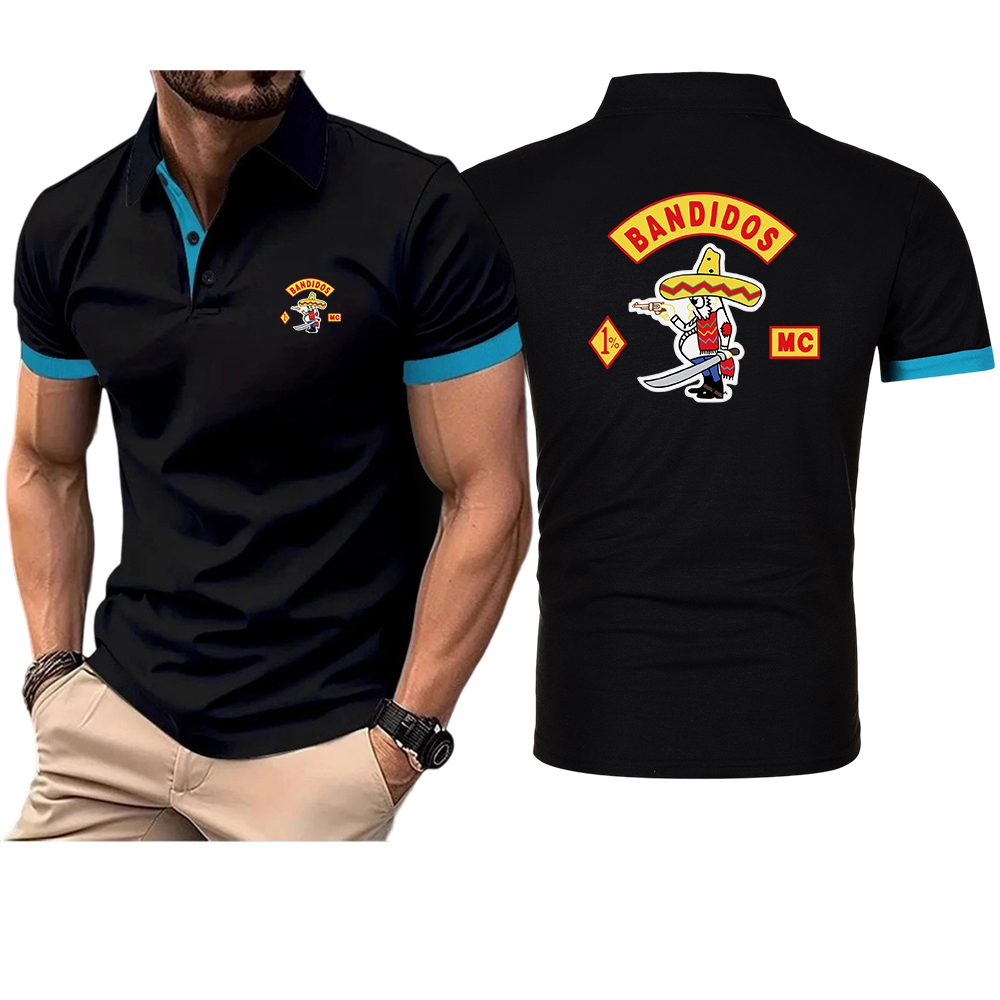 MC Bandidos 夏の新スタイル半袖メンズ薄いラウンドネック Tシャツ無地人目を引くラペル襟ポロシャツ