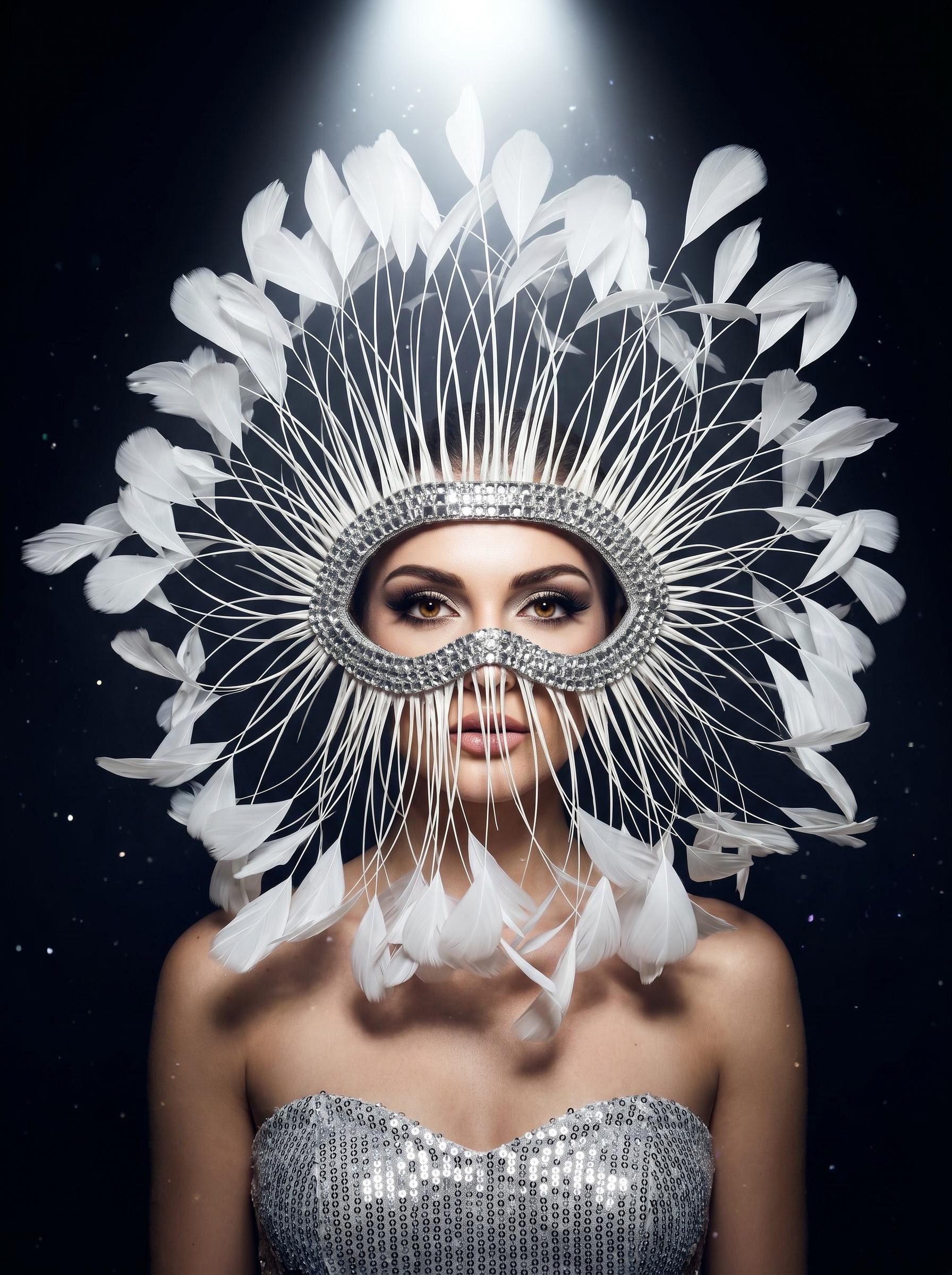 Feather headdress samba costume carnival halloween party bar performance hat makeup dance wings parade Feather headpiece silver