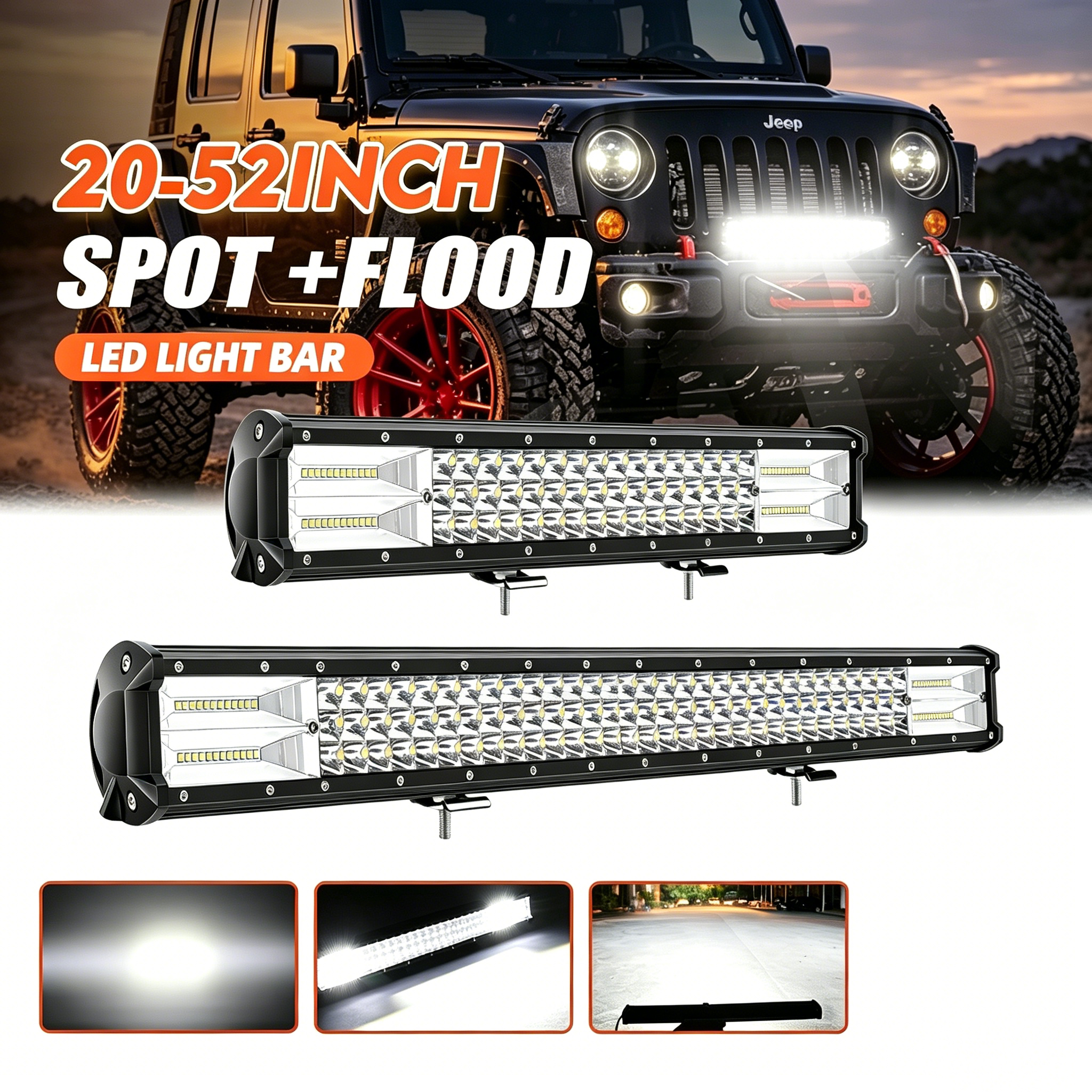 HL 20/26/34 インチコンボスポットフラッド LED ライトバー IP68 オフロード使用ドライビングランプラングラー 4x4 補助ルーフバンパーライト