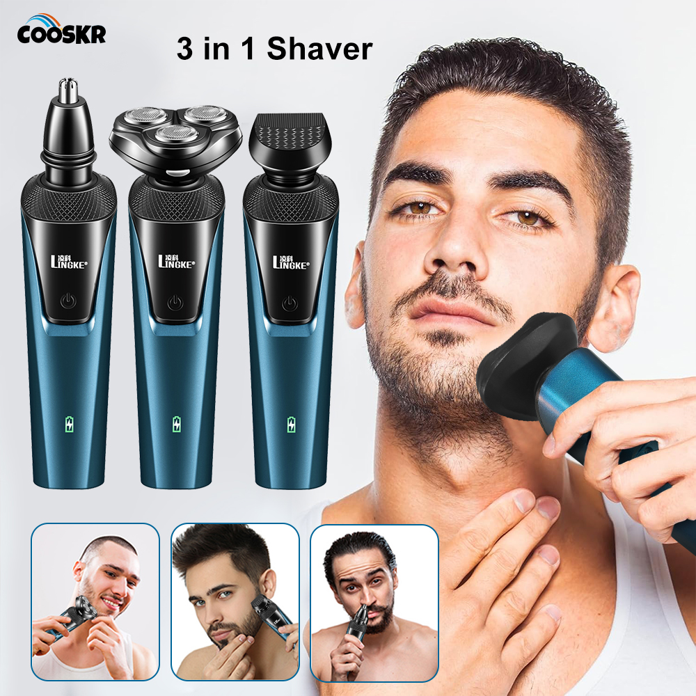 3in1 電気シェーバー男性のためのプロフェッショナルフェイスヘアトリマー USB 充電式ひげシェービングマシンポータブルフローティングブレードカミソリ