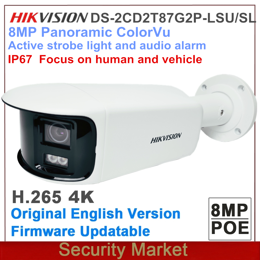 オリジナル Hikvision 8MP DS-2CD2T87G2P-LSU/SL および DS-2CD3T87G2P-LSU/SL パノラマオーディオ IP67 ColorVu 固定バレットネットワークカメラ