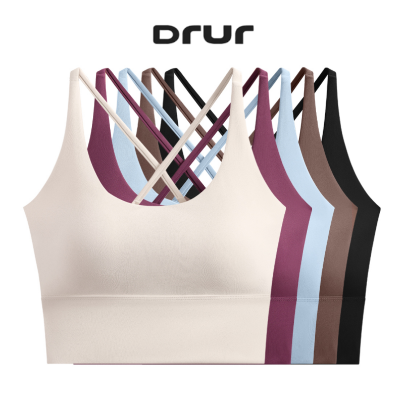 DRUR 女性高衝撃スポーツブラ夏シームレスヨガタンクトップ耐衝撃クロスバックワークアウトキャミソール体操服屋外