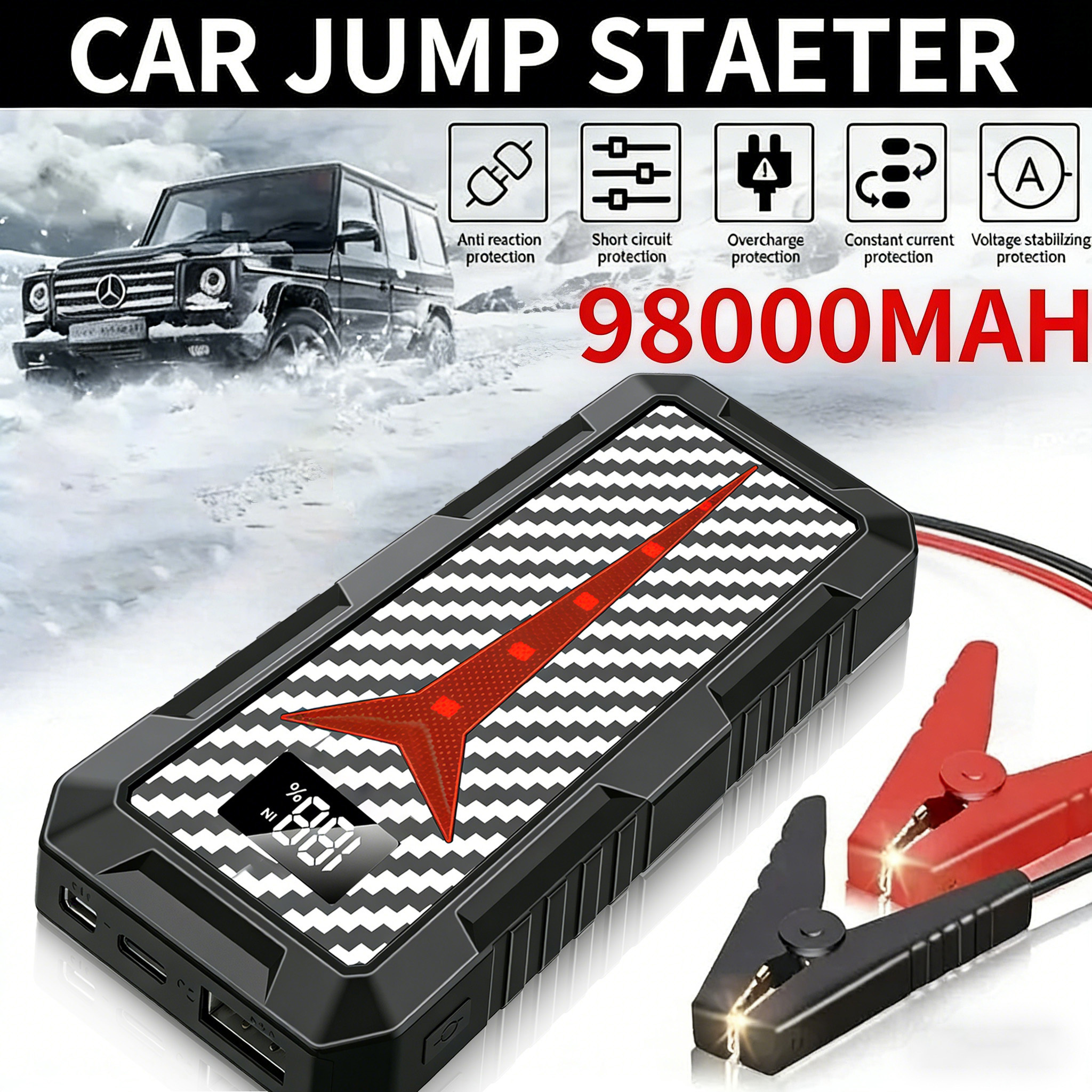 エアコンプレッサー付き高品質車用ジャンプスターター、道路脇の緊急事態用のポータブル電源バンク