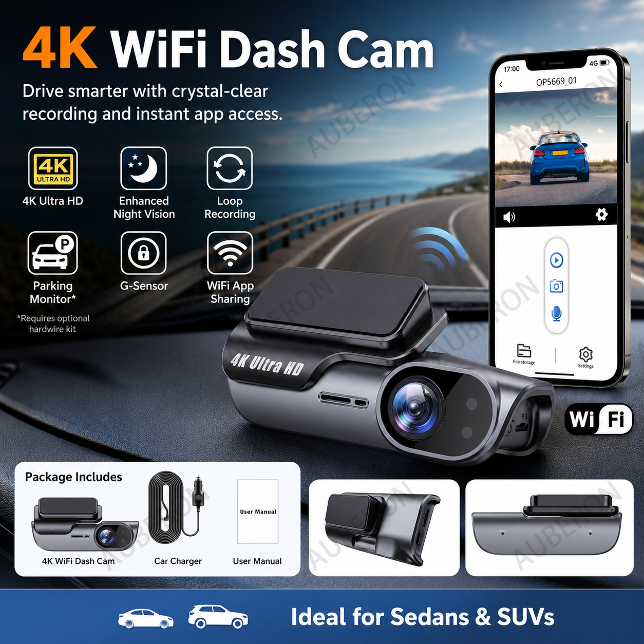 4K ダッシュカム WIFI 車 DVR カメラ ビデオ ドライブレコーダー ダッシュカム レジストラー 24 時間監視 ナイトビジョン G センサー ループ録画