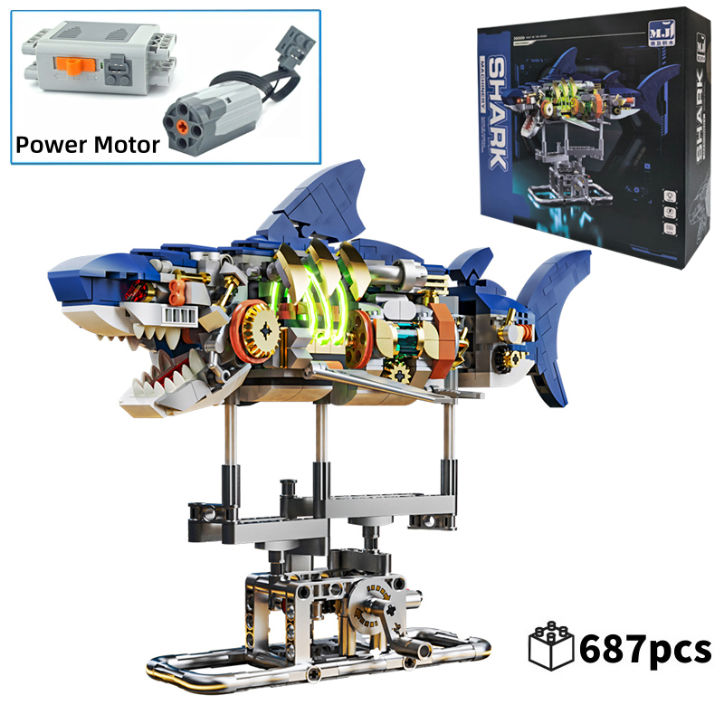 クリエイティブ STEM 教育機械サメ海洋動物電気玩具ビルディングブロックモデルセット MOC スタイル組立レンガ子供のための
