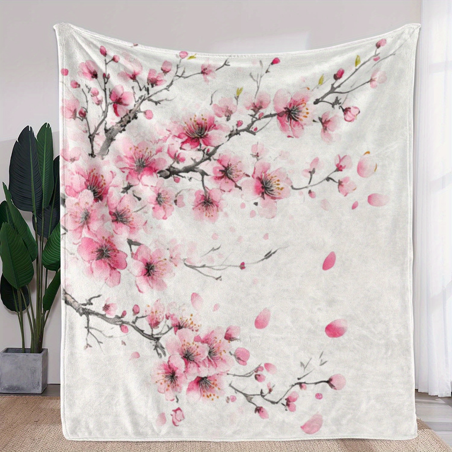 Sdoo ヴィンテージ花柄桜ブランケット 1 枚 - ソフトフランネル オールシーズン 居心地の良いスロー ソファベッド 車 キャンプ オフィス用 ライト