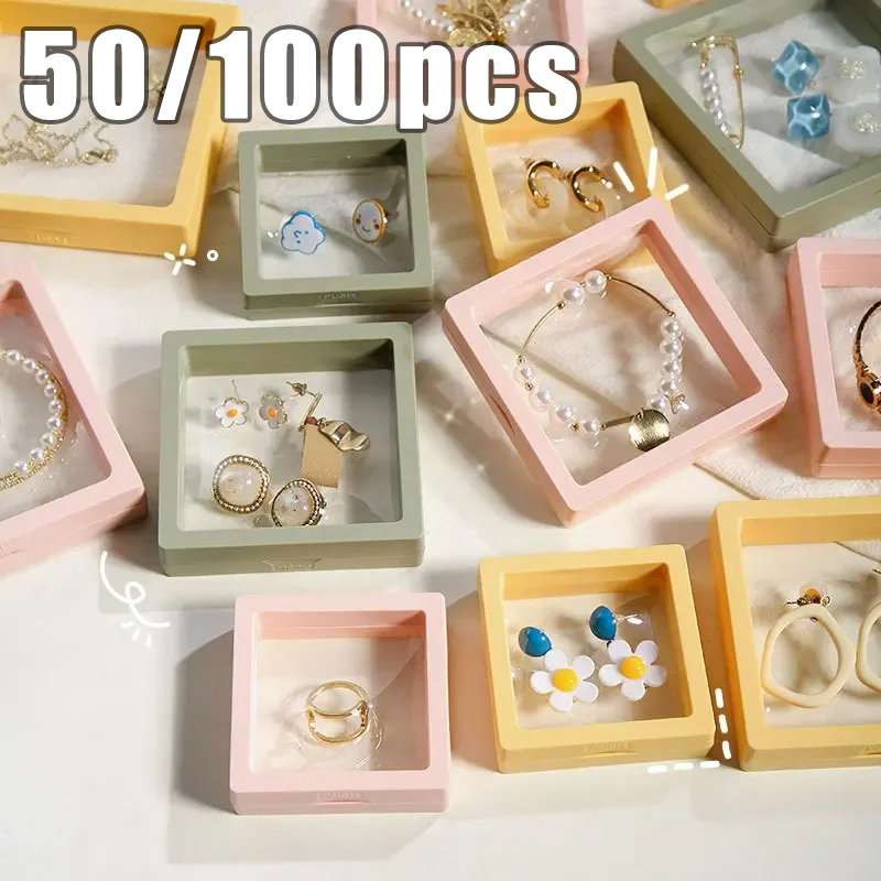 100PS 透明フィルムジュエリー梱包箱中断リングイヤリングディスプレイスタンドホルダーコインコレクション収納 PET 膜ケース