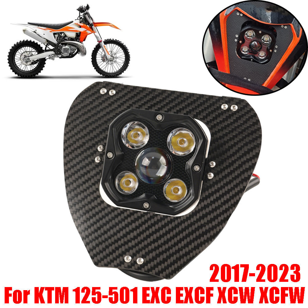 For KTM EXC 450 300 250 150 EXCF 350 XCW 300 XCF-W 2017 - 2023 Motorcycle Accessories LED Carbon Fiber Lamp Headlight Head Light