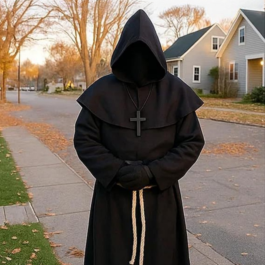 中世のダークウィザードローブハロウィンモンクコスプレ衣装ユニセックス子供と大人用ハロウィーンパーティーやエスケープルームに最適