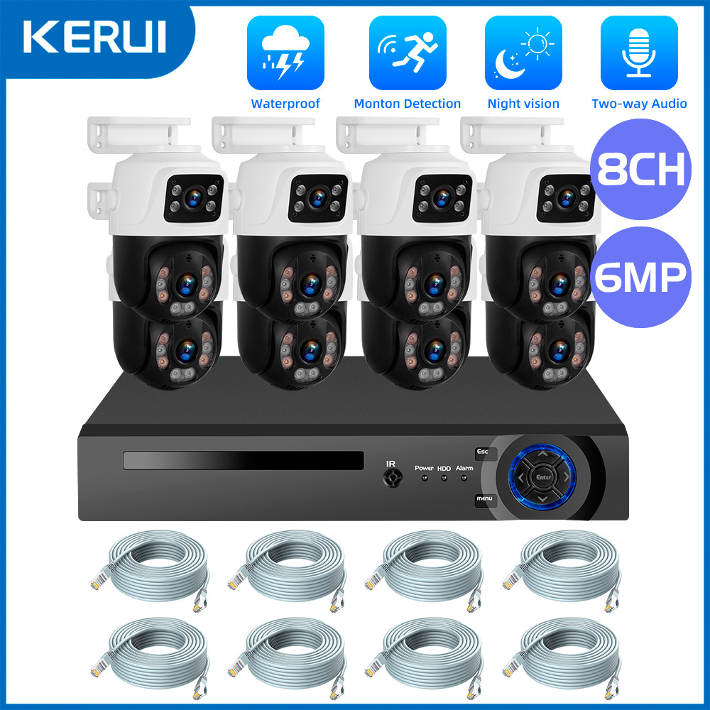KERUI 2K 6MP HD POE Surveillance 8CH 16CH Camera System Dual Lens PTZ WIFI IP Home Security 8CH POE NVR Video H.265 CCTV Kit