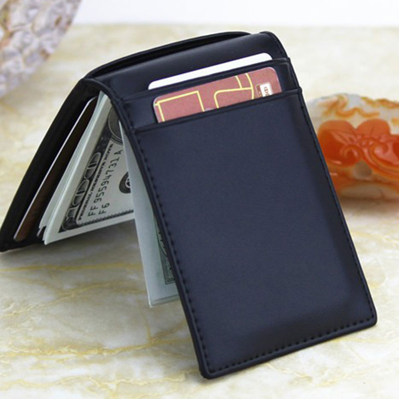RFID メンズ レザー スリム 二つ折り マネー クリップ ウォレット フロント ポケット クレジット カード ホルダー