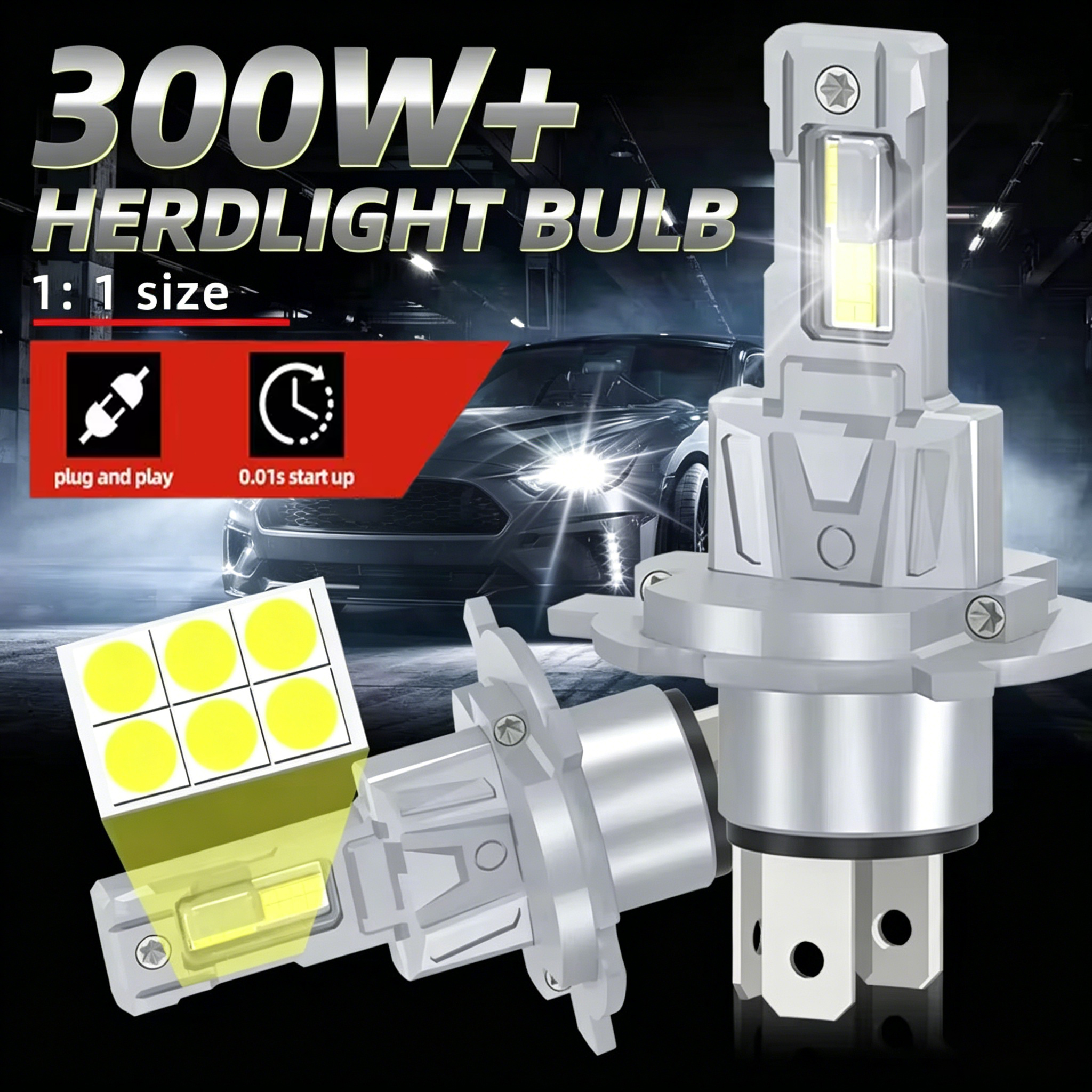 H4 Led ヘッドライト Canbus 300 ワット 6000 K 超高輝度高低ビーム Blubs H1 H7 H11 9005 9006 9012 NO ターボフロントライトランプ 65000LM