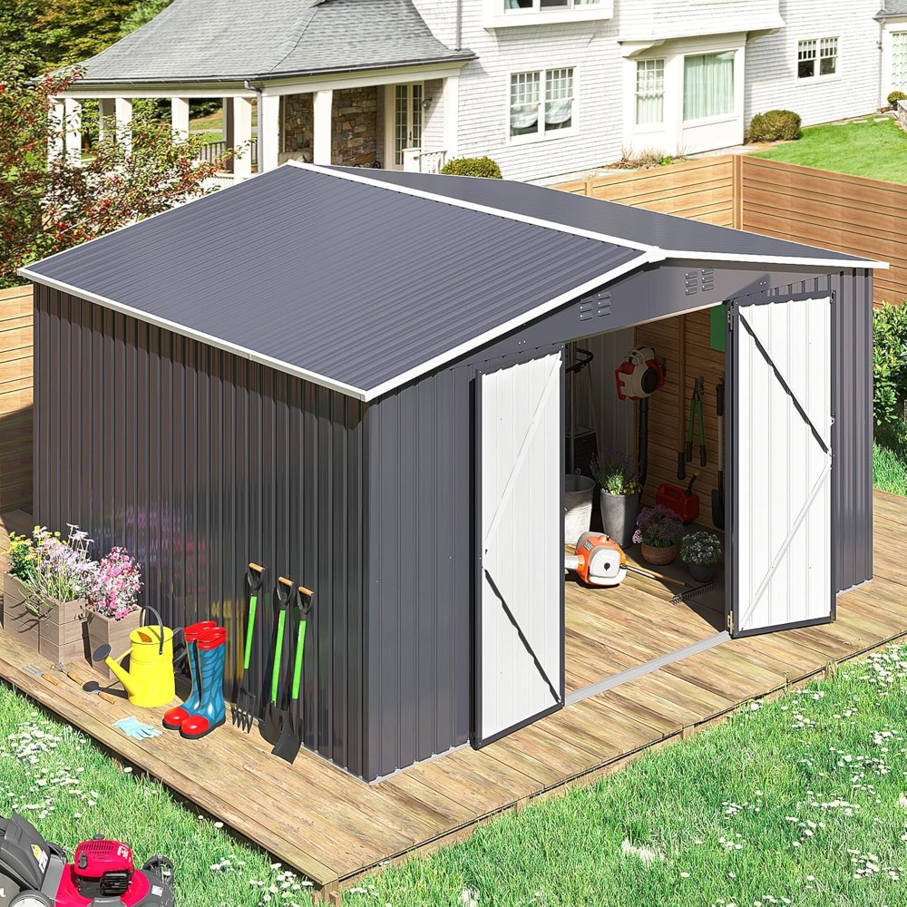 屋外収納小屋、更新されたフレーム構造を備えた金属製の庭の小屋、裏庭の庭のパティオの芝生用のツール小屋、カスタマイズされた