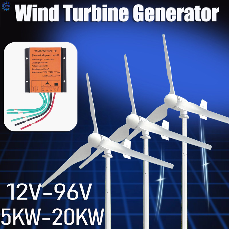 フリーエネルギー 5KW 10KW 水平軸風力タービン発電機 12V 24V 48V 96V 発電機、MPPT コントローラーおよびオフグリッドシステム付き
