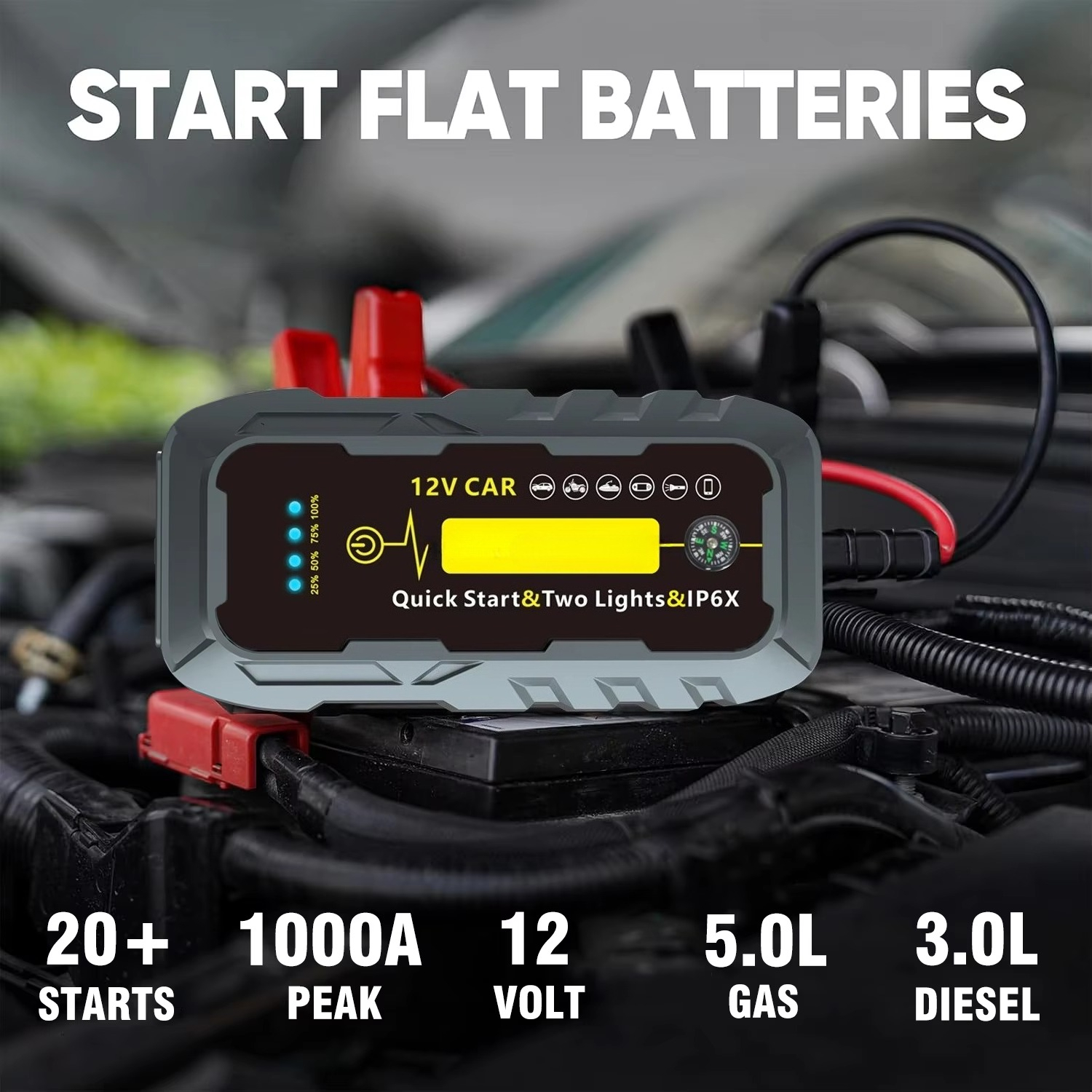 ホット販売 1000A ピーク電流ジャンプスターター 12v 緊急車のバッテリーブースターパックポータブル車のバッテリージャンプスターター電源銀行