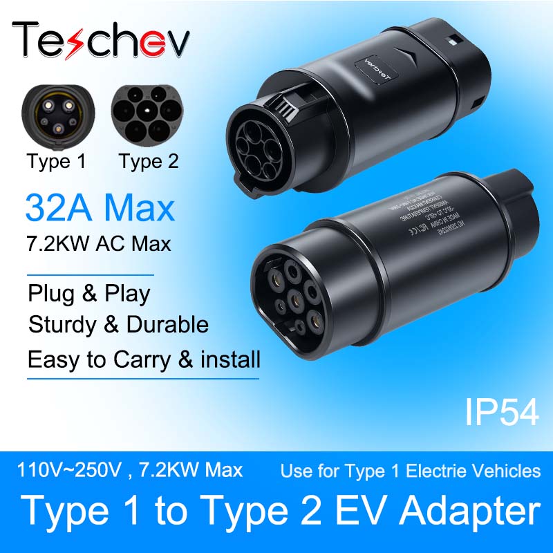 Teschev 32A 7.2KW EV 充電器アダプタ タイプ 1 からタイプ 2 充電用 EV コネクタ タイプ 2 から GBT 22KW コンバータ用