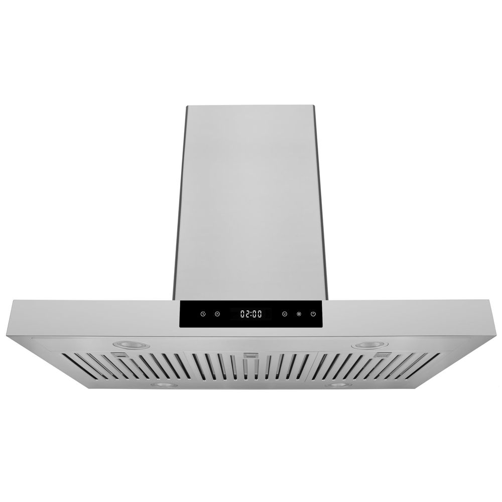 36 アイランド レンジフード 800 CFM コン​​バーチブル ステンレススチール キッチン ベント フード、電源制御テクノロジー、リモート アンプ デュアル コント付き