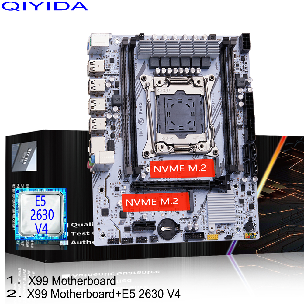QIYIDA X99 Motherboard Set Kit With LGA2011-3 Xeon E5 2630 V4 CPU DDR4 memory PCI 16x NVME M.2 SATA USB
