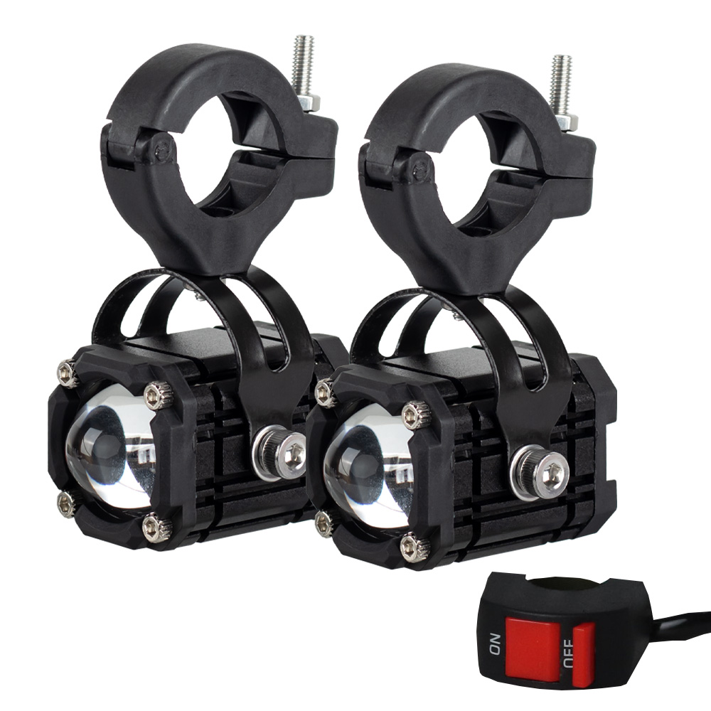 オートバイ用 Led スポットライト LED ヘッドライト二色補助スポットライトレンズ赤点滅警告灯オートバイアクセサリー
